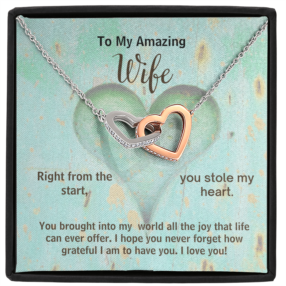 To My Amazing Wife You Stole My Heart Interlocking Hearts Pendant Necklace