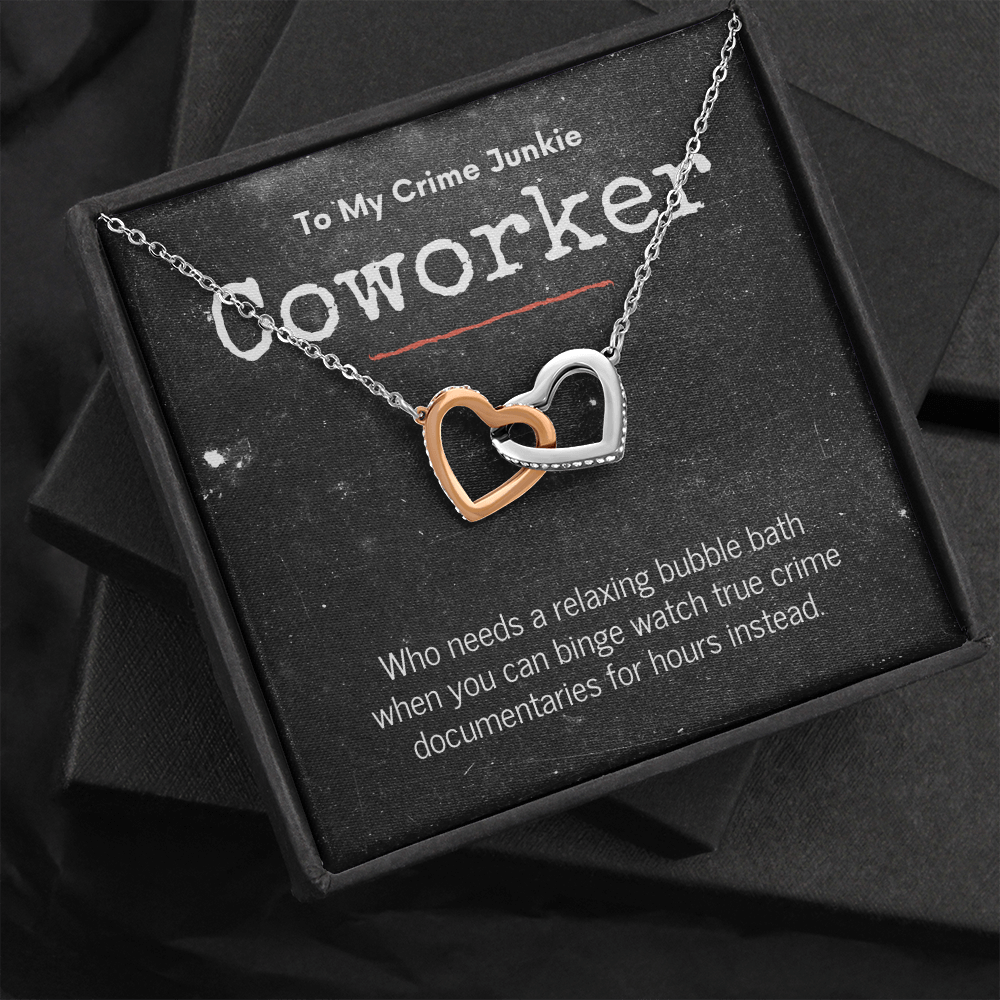 True Crime Junkie Coworker Gift, Interlocking Hearts Necklace
