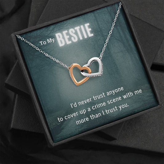 True Crime Junkie Gift for Bestie, Interlocking Hearts Necklace