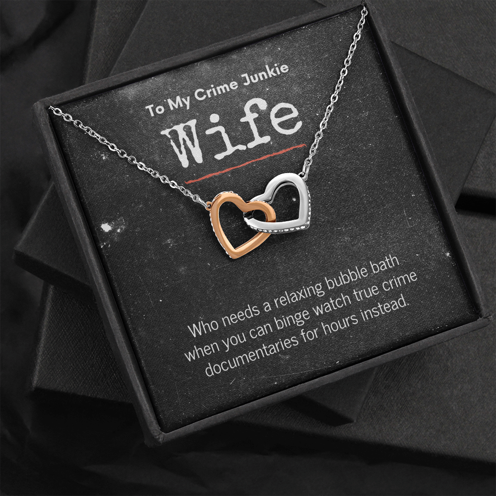 True Crime Junkie Wife Gift, Interlocking Hearts Necklace