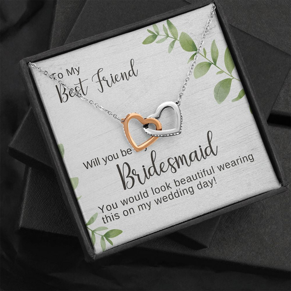 Best Friend Bridesmaid Proposal Necklace, Bridal Jewelry, Hearts Pendant