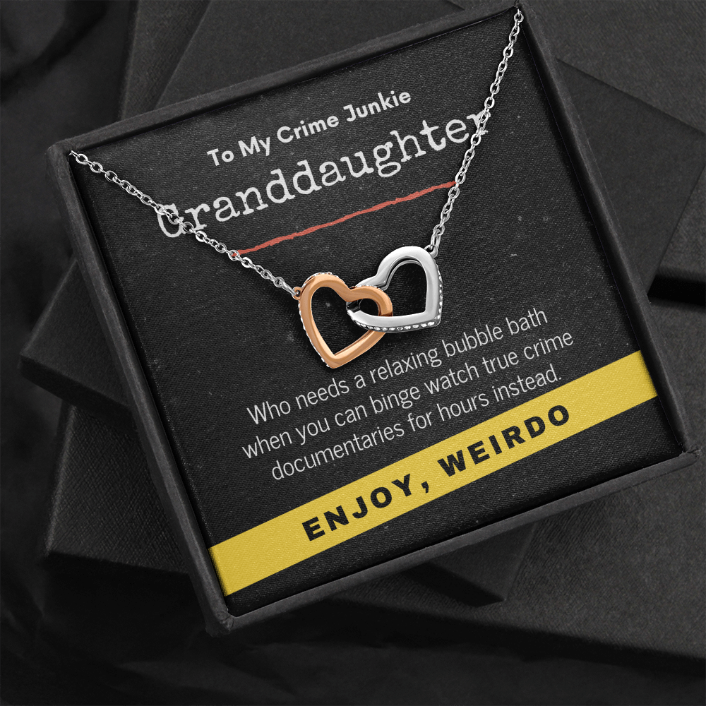 True Crime Junkie Granddaughter Gift, Interlocking Hearts Necklace