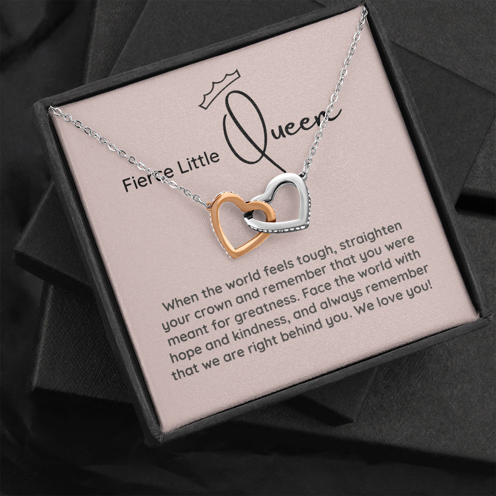 Fierce Little Queen Interlocking Hearts Necklace Gift for Girls and Preteens