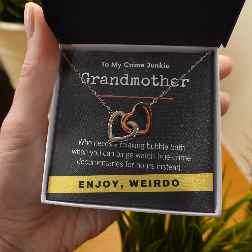 True Crime Junkie Grandmother Gift, Interlocking Hearts Necklace