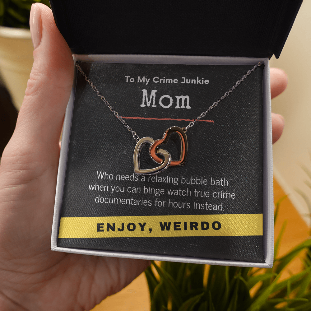 True Crime Junkie Mom Gift, Interlocking Hearts Necklace