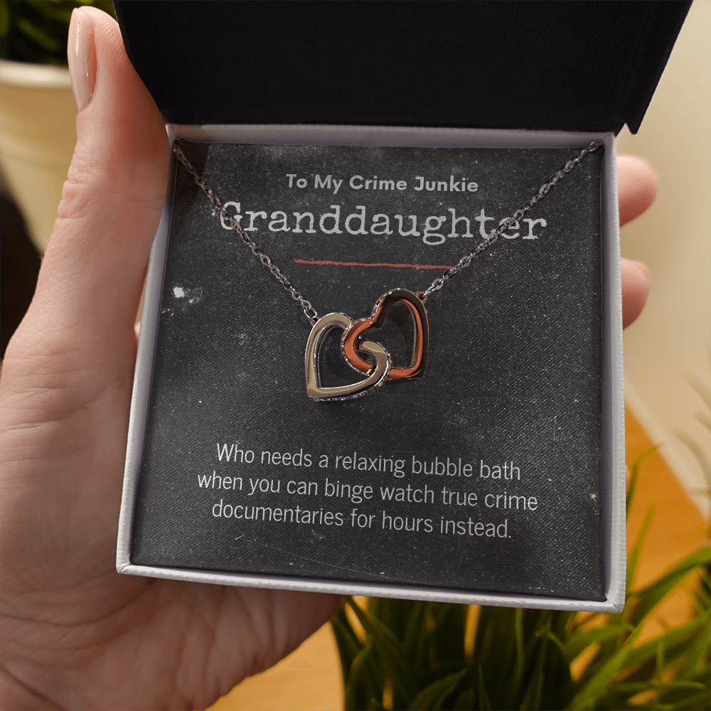 True Crime Junkie Granddaughter Gift, Interlocking Hearts Necklace