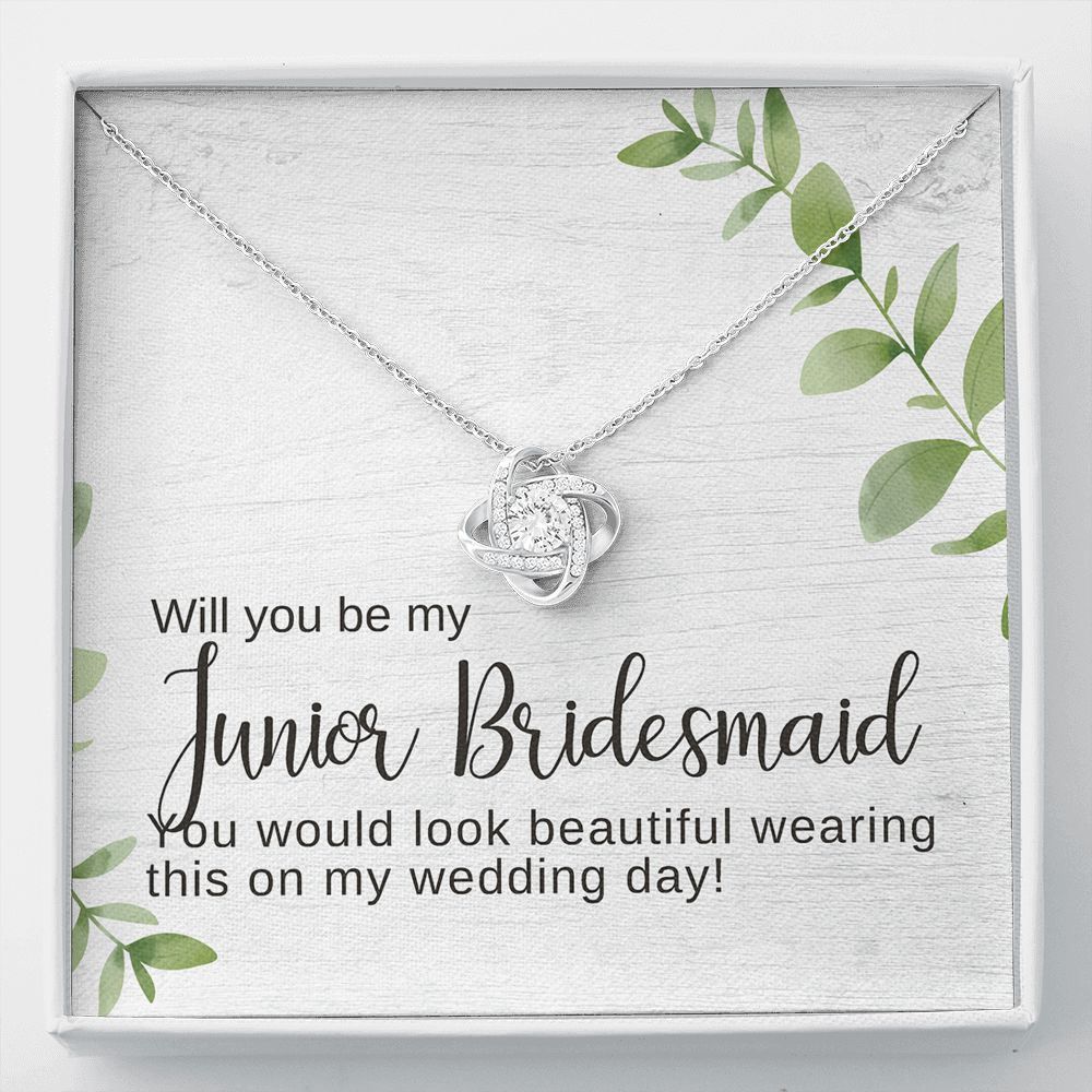Junior Bridesmaid Proposal Necklace, Bridal Jewelry, Love Knot Pendant