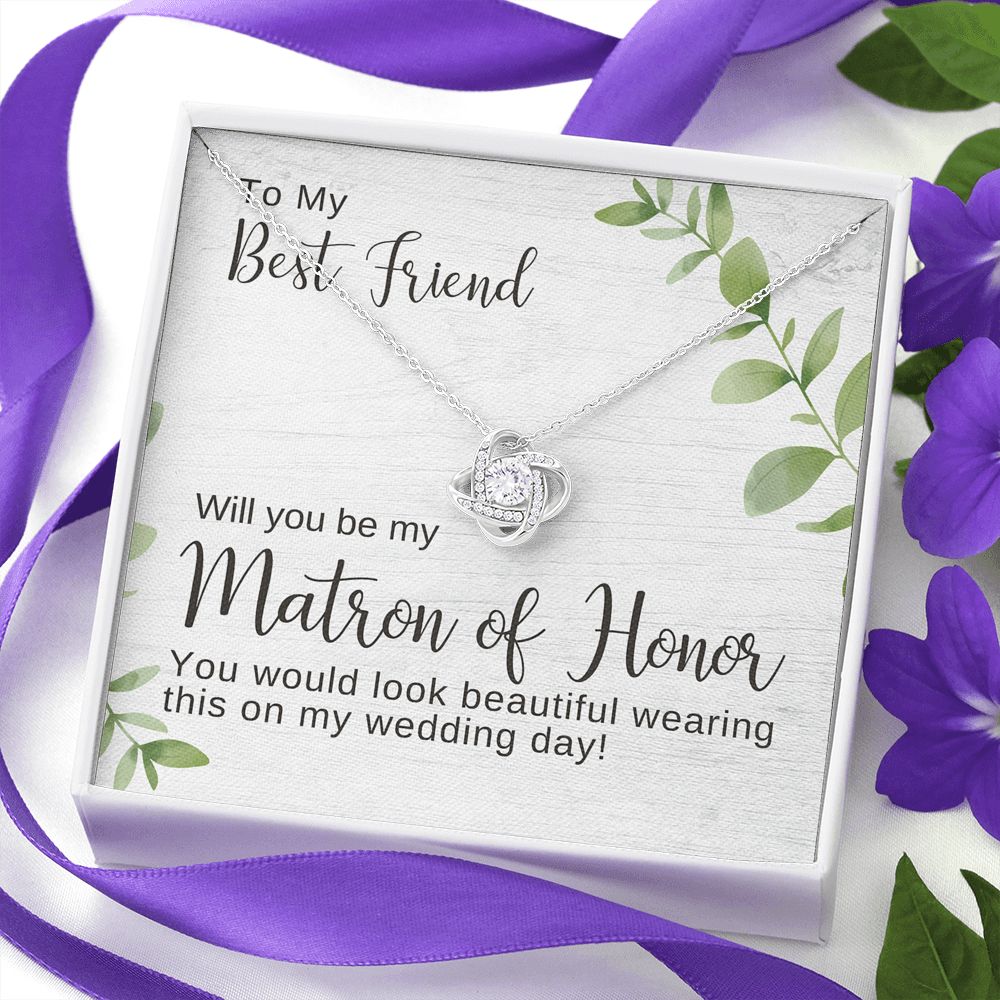 Best Friend Matron of Honor Proposal Necklace, Love Knot Pendant