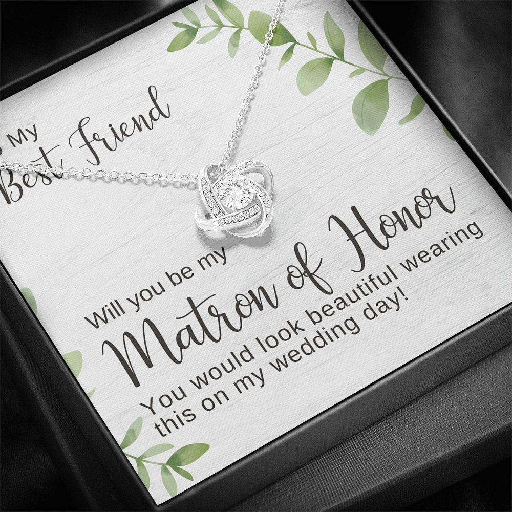 Best Friend Matron of Honor Proposal Necklace, Love Knot Pendant
