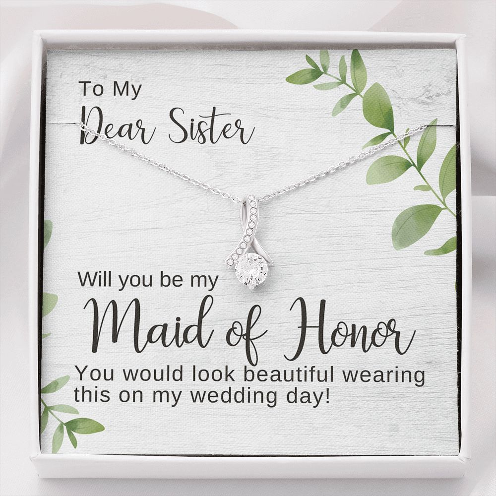 Sister Maid of Honor Proposal Necklace, Bridal Jewelry, Alluring Beauty Pendant- Maid of Honor Proposal Box, Be My Maid of Honor, Maid of Honor Gift, Made of Honor Card, Maid of Honor Box, Bridesmaid Gift, Bridal Party Gift