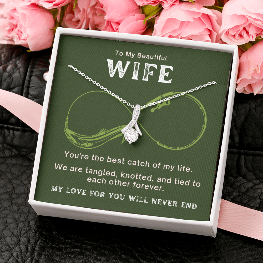Wife Gift, Wife Necklace, Infinity, Fishing Theme, Valentines Day Gift for Wife, Anniversary Gift for Wife