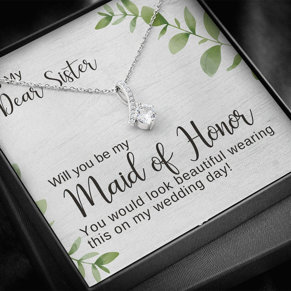 Sister Maid of Honor Proposal Necklace, Bridal Jewelry, Alluring Beauty Pendant- Maid of Honor Proposal Box, Be My Maid of Honor, Maid of Honor Gift, Made of Honor Card, Maid of Honor Box, Bridesmaid Gift, Bridal Party Gift