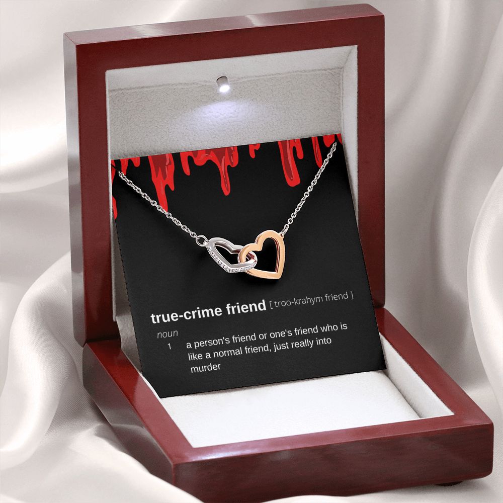True Crime Friend Gift, Interlocking Hearts Pendant Necklace