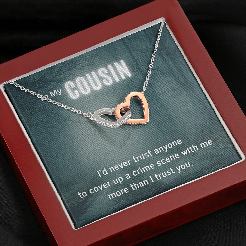 True Crime Junkie Gift for Cousin, Interlocking Hearts Necklace