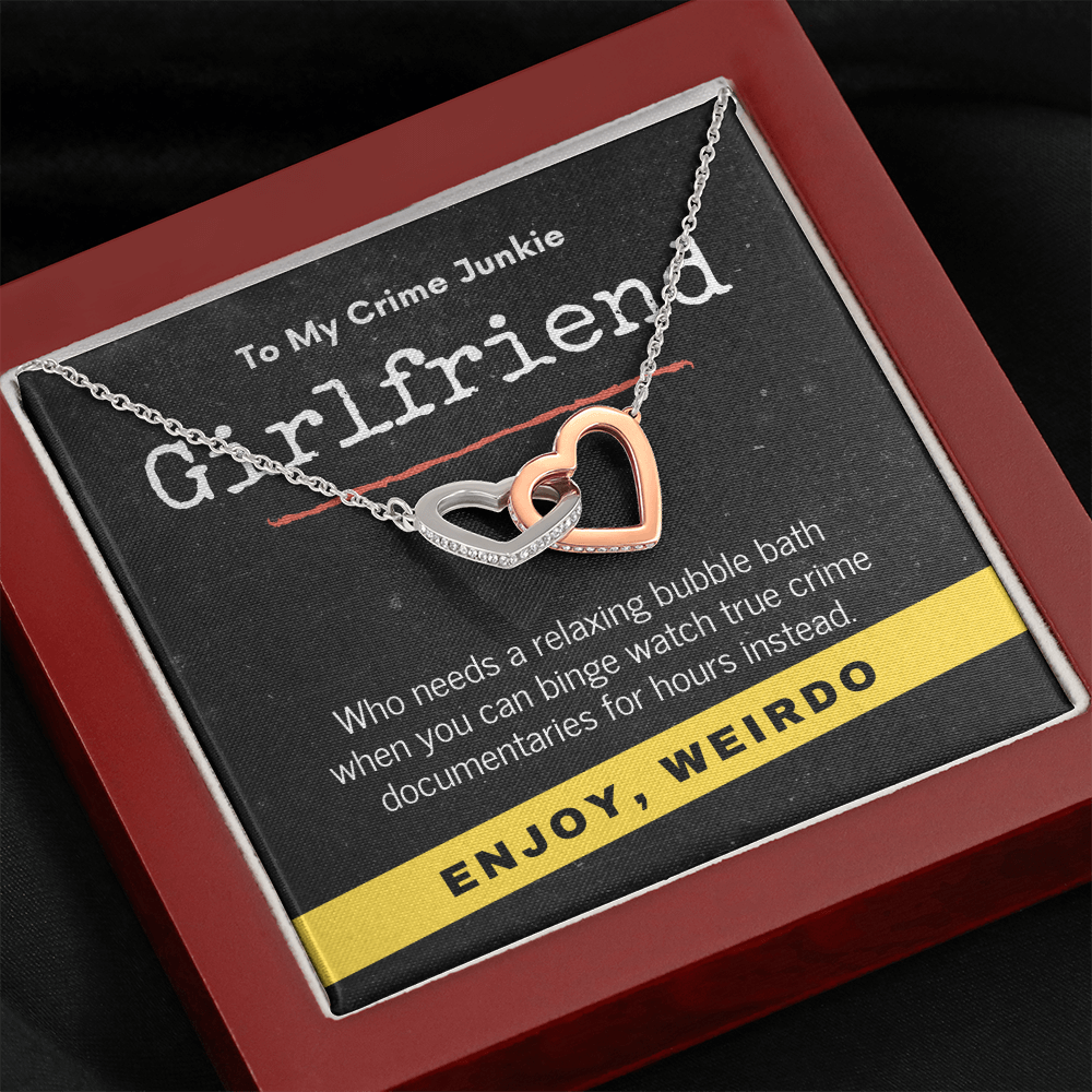 True Crime Junkie Girlfriend Gift, Interlocking Hearts Necklace