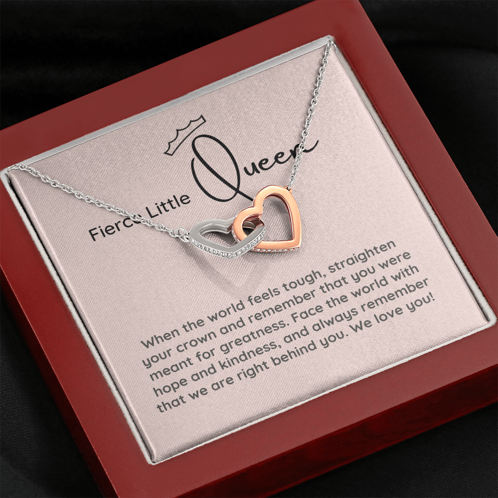 Fierce Little Queen Interlocking Hearts Necklace Gift for Girls and Preteens