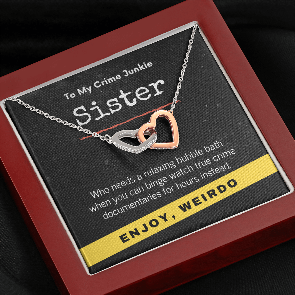 True Crime Junkie Sister Gift, Interlocking Hearts Necklace