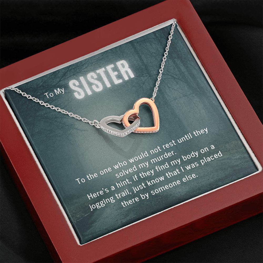 True Crime Junkie Gift for Sister, Interlocking Hearts Necklace