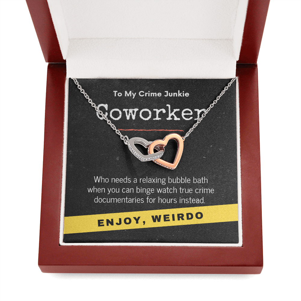 True Crime Junkie Coworker Gift, Interlocking Hearts Necklace