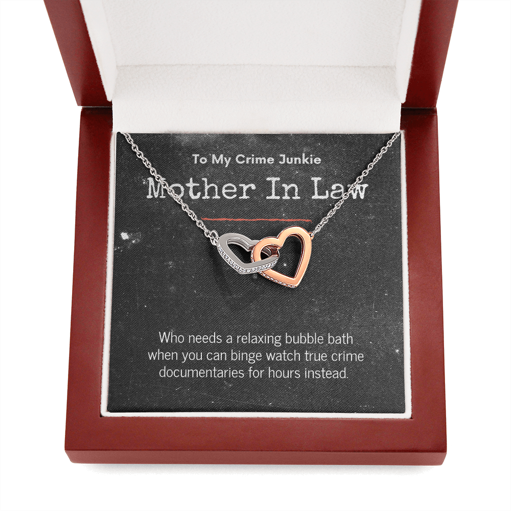 True Crime Junkie Mother In Law Gift, Interlocking Hearts Necklace