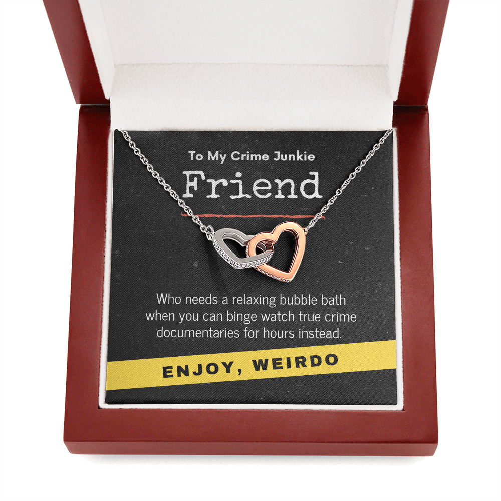 True Crime Junkie Friend Gift, Interlocking Hearts Necklace