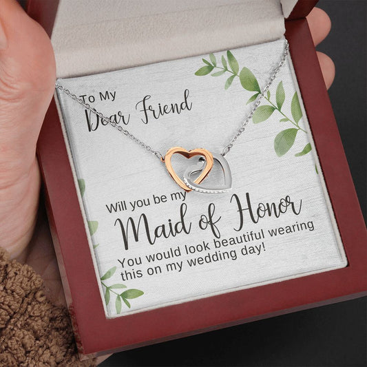 Friend Maid of Honor Proposal Necklace, Interlocking Hearts Pendant