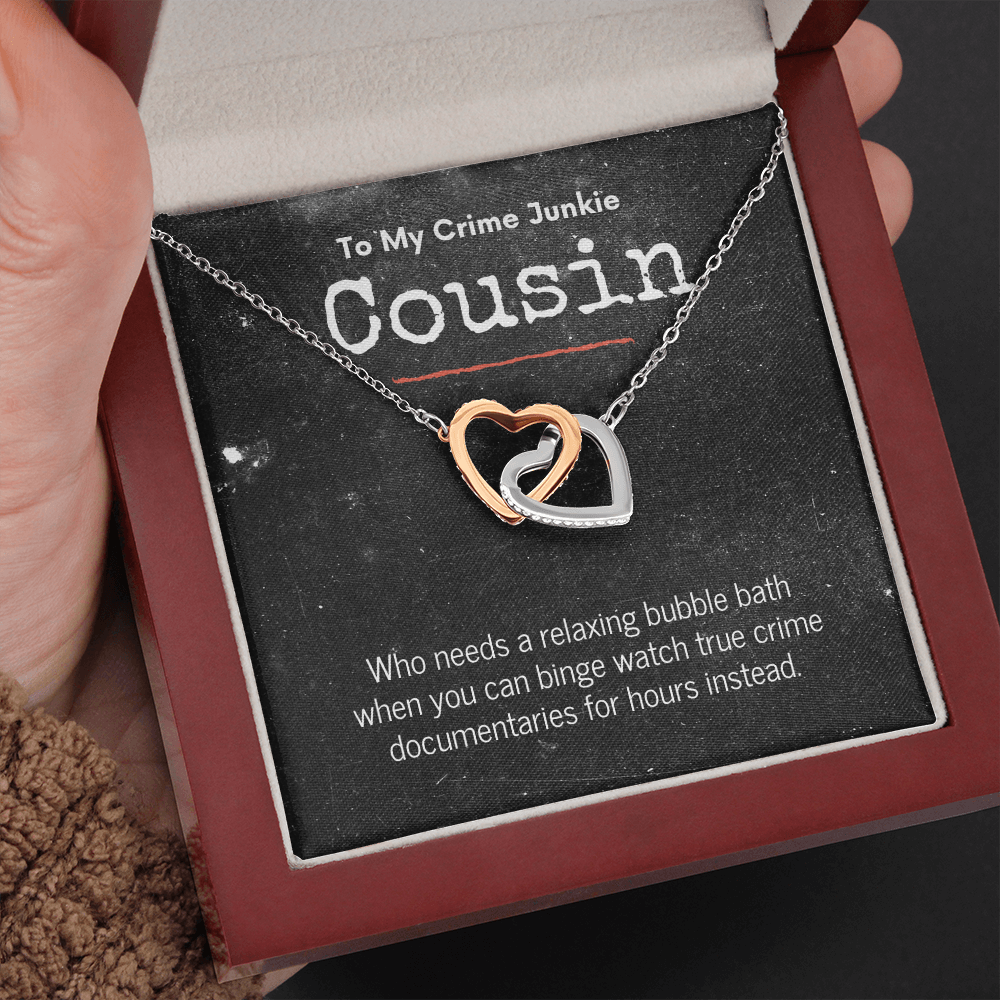 True Crime Junkie Cousin Gift, Interlocking Hearts Necklace