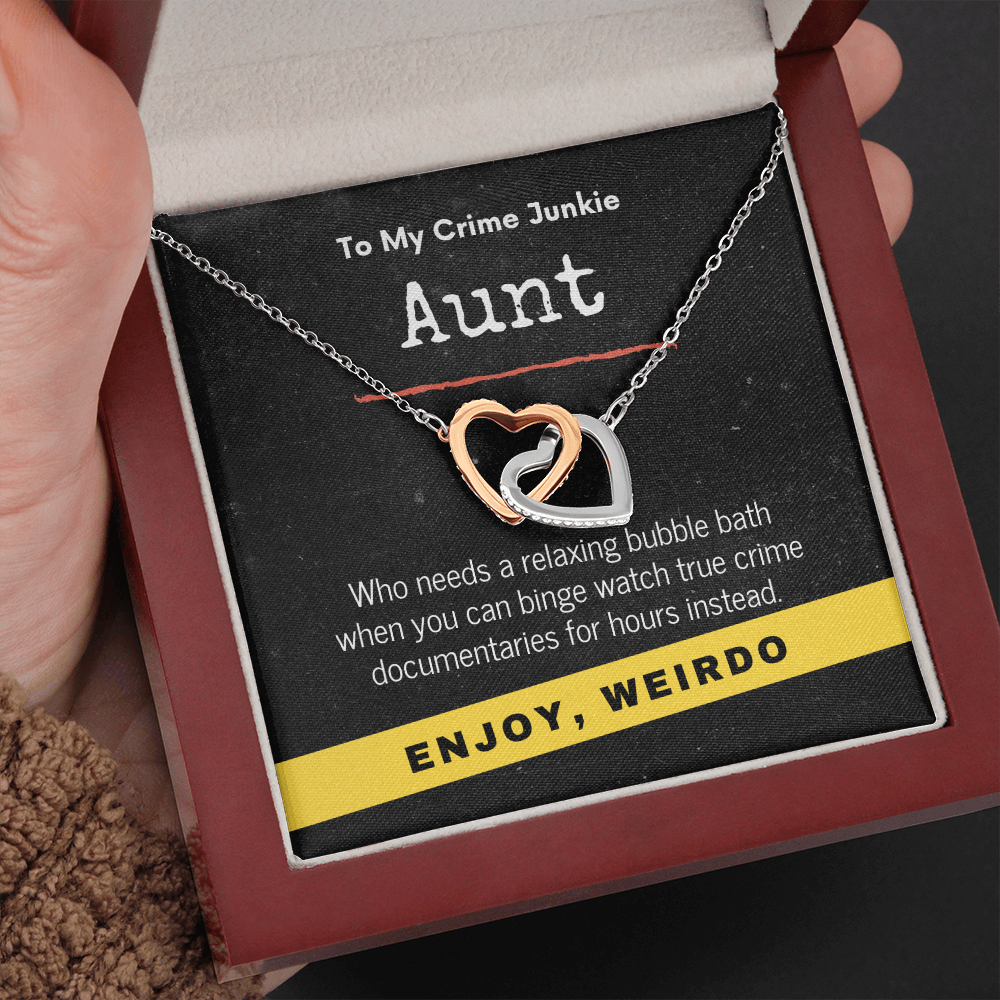 True Crime Junkie Aunt Gift, Interlocking Hearts Necklace