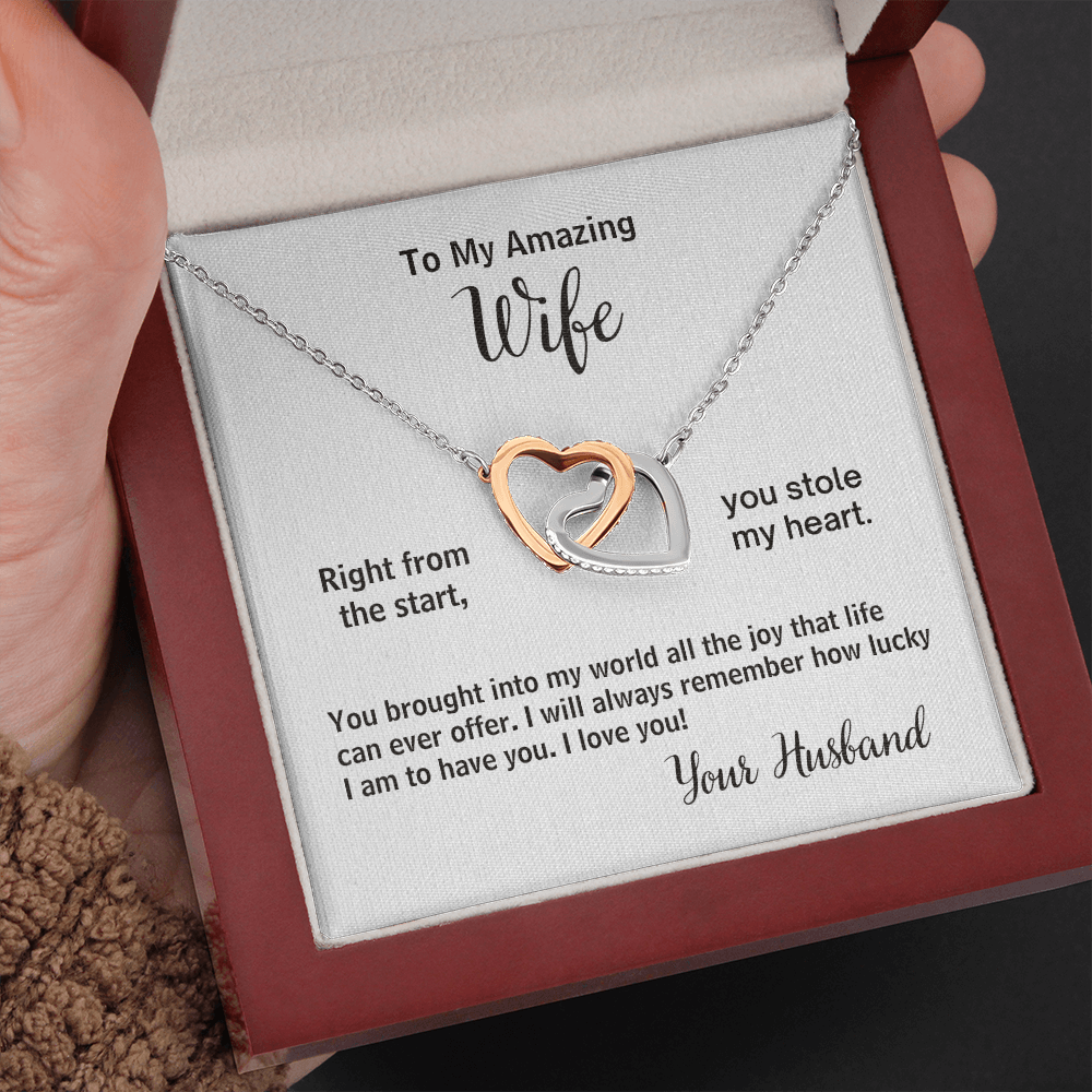 To My Amazing Wife You Stole My Heart, Interlocking Hearts Pendant Necklace