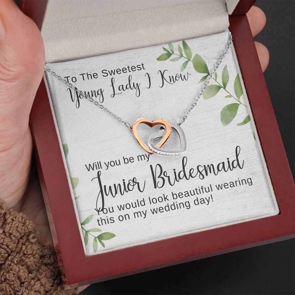Junior Bridesmaid Proposal Necklace, Bridal Jewelry, Interlocking Hearts Pendant