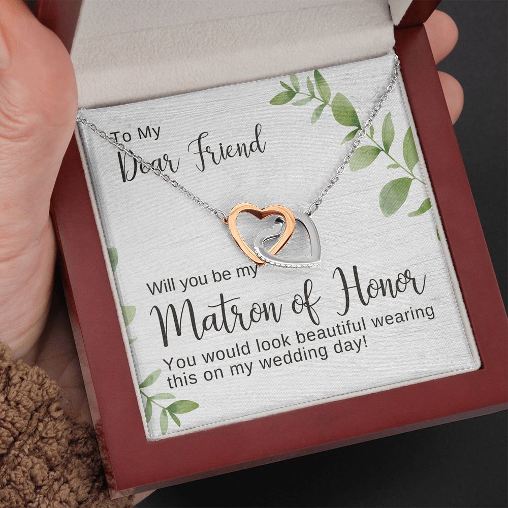 Friend Matron of Honor Proposal Necklace, Bridal Jewelry, Interlocking Hearts Pendant