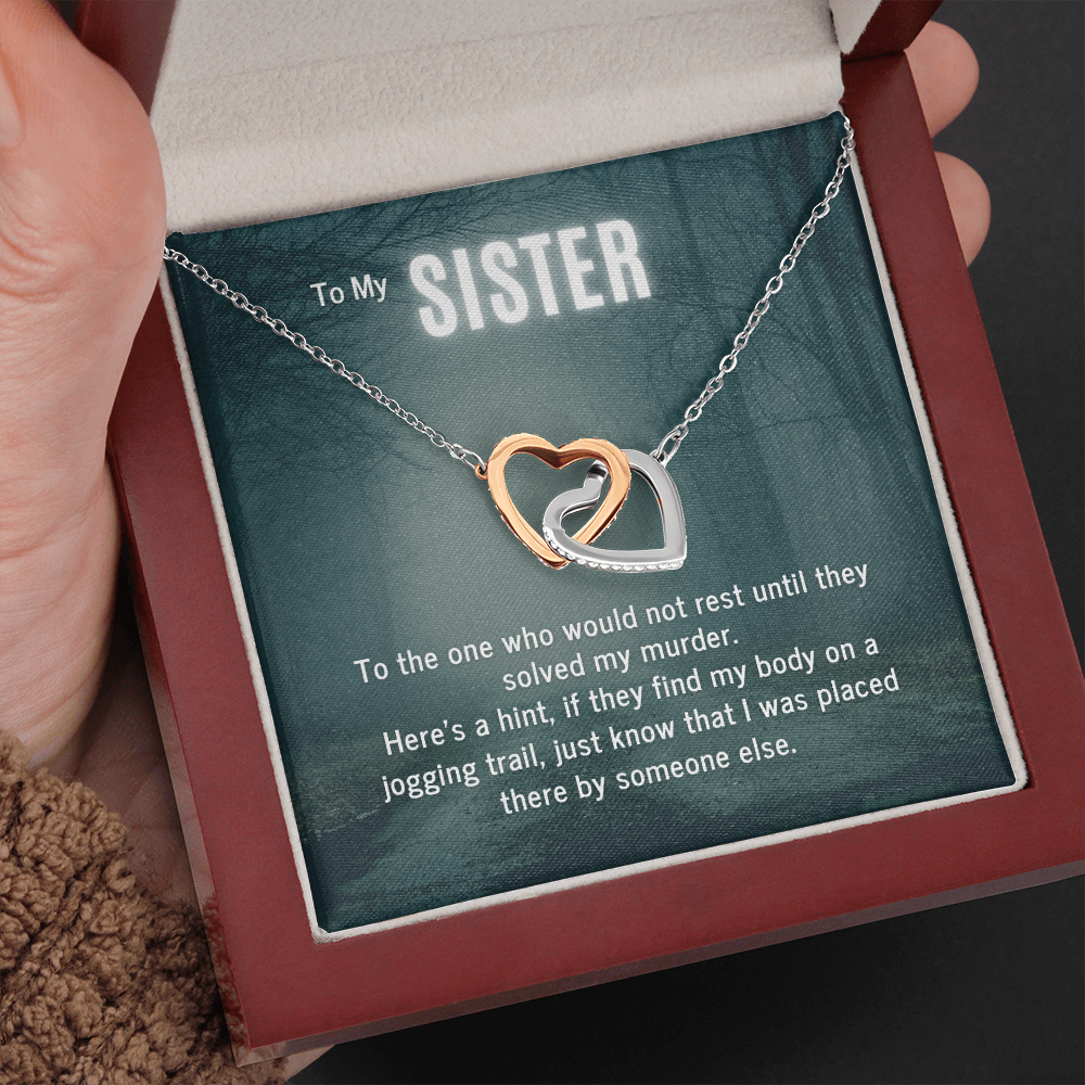 True Crime Junkie Gift for Sister, Interlocking Hearts Necklace