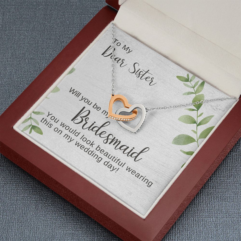 Sister Bridesmaid Proposal Necklace, Bridal Jewelry, Interlocking Hearts Pendant