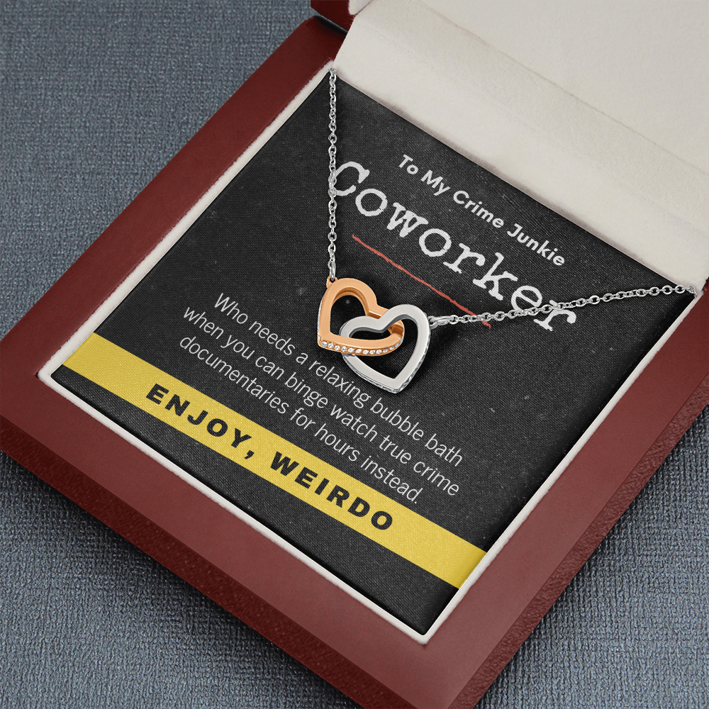 True Crime Junkie Coworker Gift, Interlocking Hearts Necklace