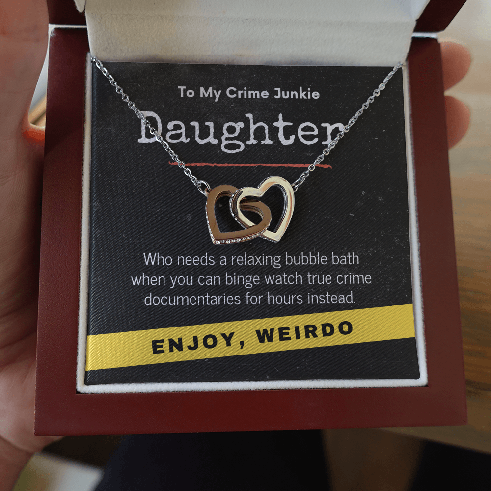 True Crime Junkie Daughter Gift, Interlocking Hearts Necklace