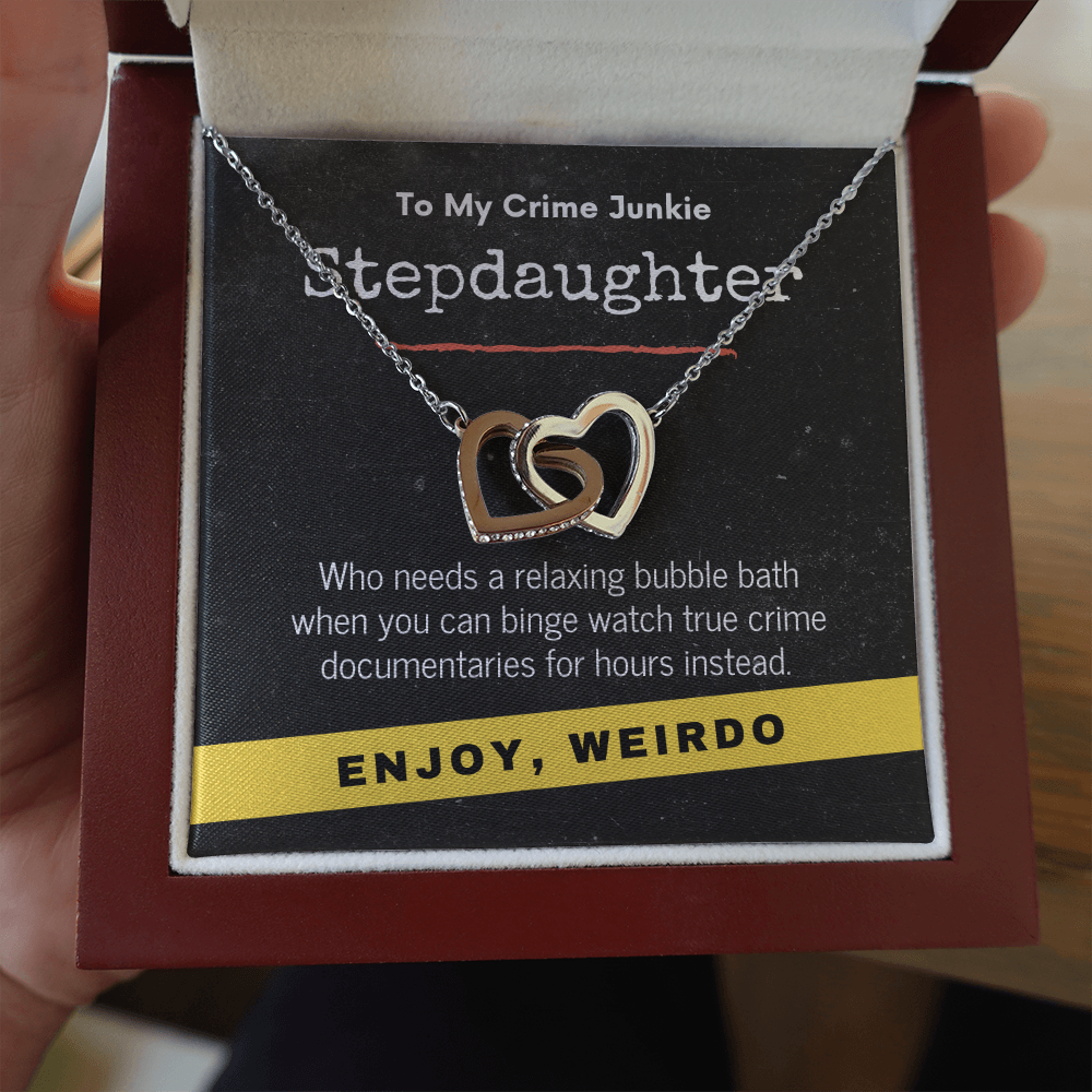 True Crime Junkie Stepdaughter Gift, Interlocking Hearts Necklace