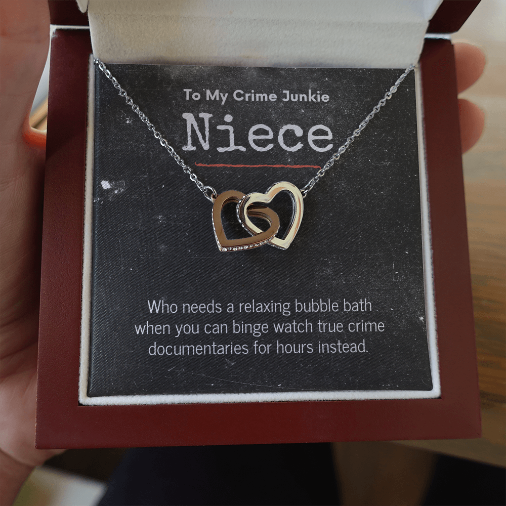 True Crime Junkie Niece Gift, Interlocking Hearts Necklace