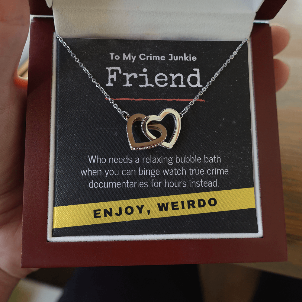 True Crime Junkie Friend Gift, Interlocking Hearts Necklace