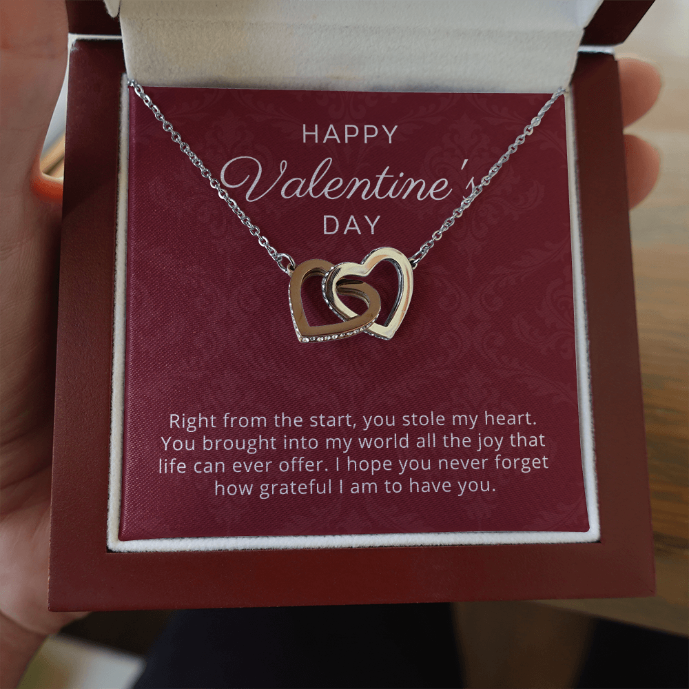 Happy Valentine's Day Gift for Her, Daughter, Girlfriend, Wife, Stepdaughter, Granddaughter, Niece, CZ Interlocking Hearts Necklace