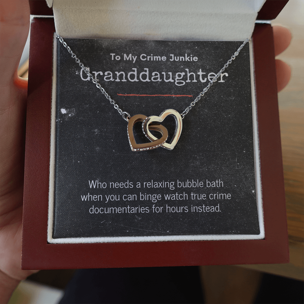 True Crime Junkie Granddaughter Gift, Interlocking Hearts Necklace