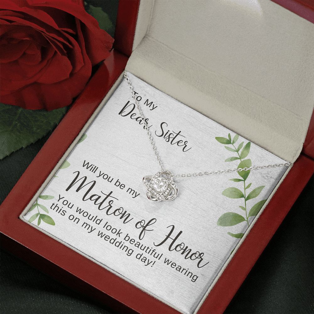 Sister Matron of Honor Proposal Necklace, Love Knot Pendant