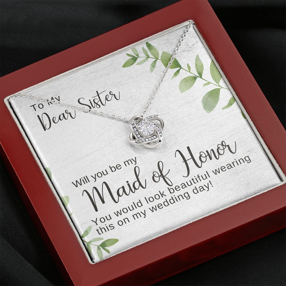 Sister Maid of Honor Proposal Necklace, Bridal Jewelry, Love Knot Pendant- Maid of Honor Proposal Box, Be My Maid of Honor, Maid of Honor Gift, Made of Honor Card, Maid of Honor Box, Bridesmaid Gift, Bridal Party Gift