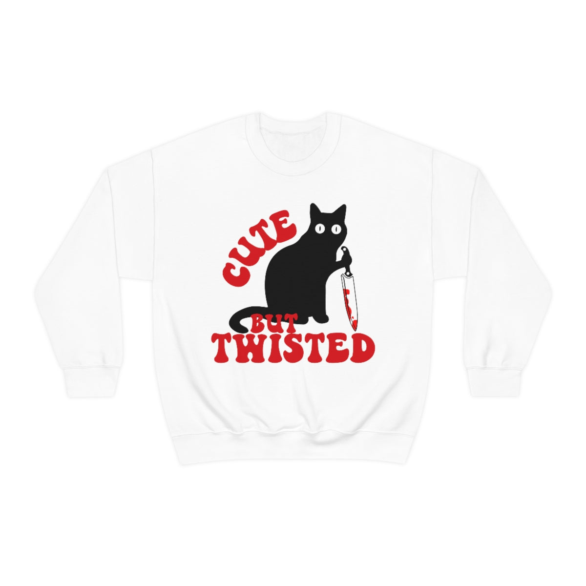 Cute but Twisted True Crime Junkie Cat with Knife Retro Sweatshirt