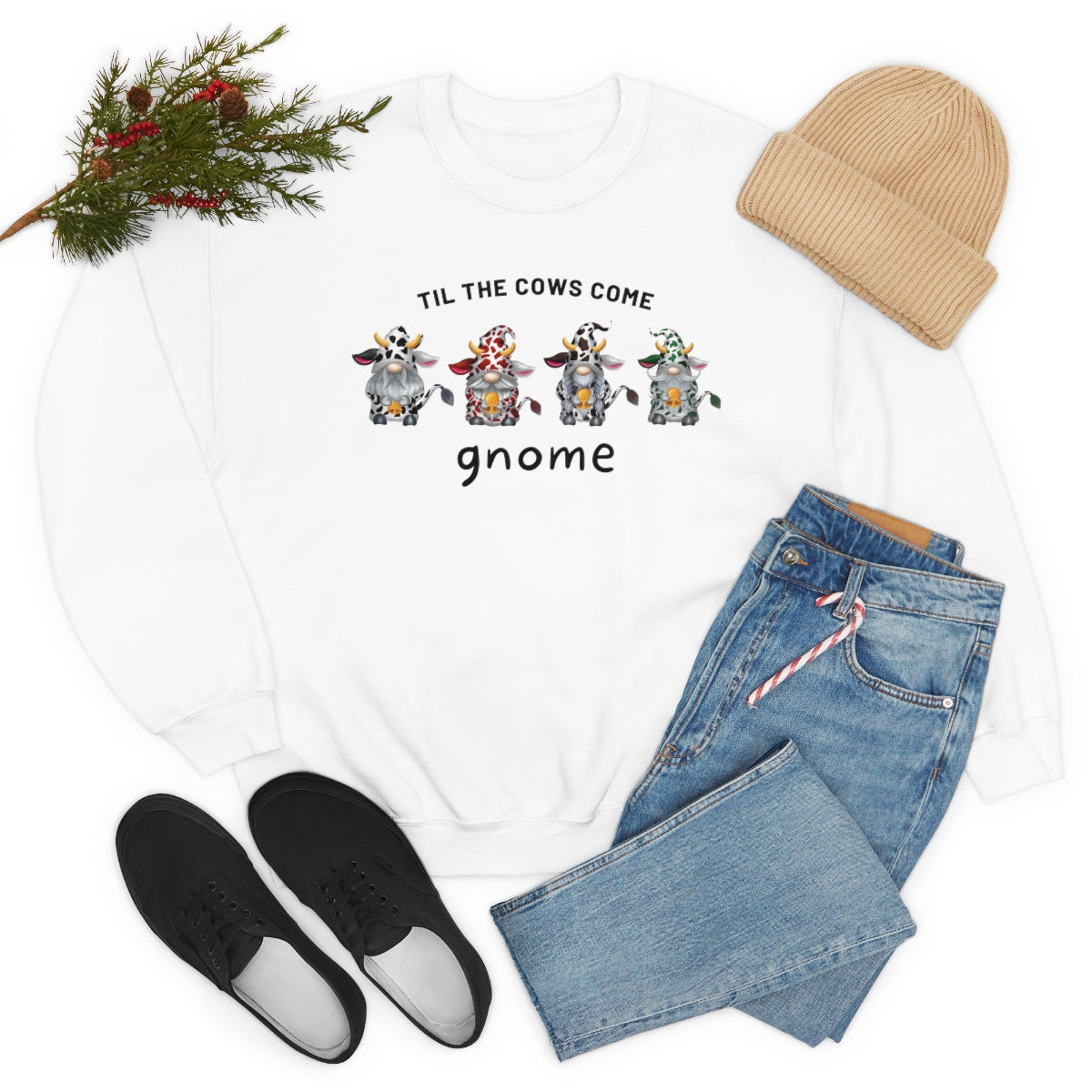 Til The Cows Come Gnome Sweatshirt, Funny Gnome Gifts, Gnome Shirt, Gnomes in Cow Print Sweaters, Winter Gnomes