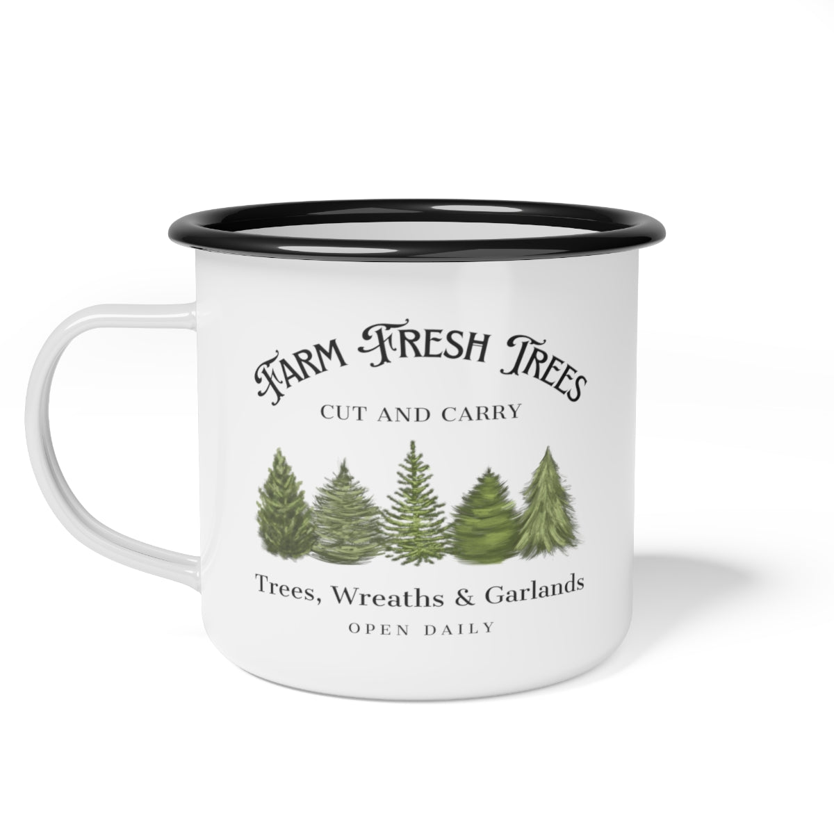Farm Fresh Trees Sign Enamel Camp Cup Mug